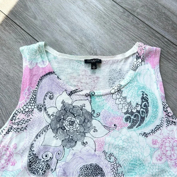 Talbots Multi Color Floral Mandala Linen Sleeveless Blouse Tank Top - Picture 6 of 14